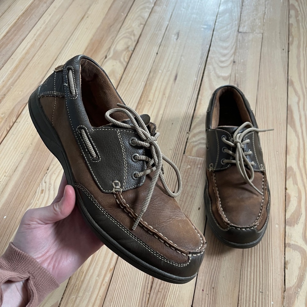Florsheim Mens Brown Leather Boat Shoe Lace Up Moc Toe Loafers Size 10.5 comfort